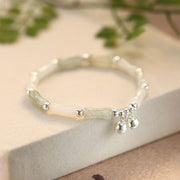 Buddha Stones 925 Sterling Silver Natural White Jade Bamboo Bell Charm Luck Happiness Bracelet