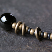 Buddha Stones Ebony Wood Dzi Bead Copper Peace Couple Bracelet Necklace Pendant Bracelet Necklaces & Pendants BS 10