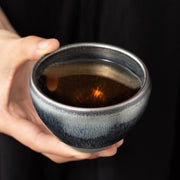 Buddha Stones Vintage Chinese Silver Blue Jianzhan Kiln Change Porcelain Teacup Kung Fu Tea Cup