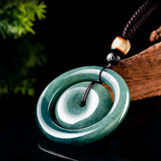 Buddha Stones Natural Round Jade Peace Buckle Luck Prosperity Necklace Pendant Necklaces & Pendants BS 3