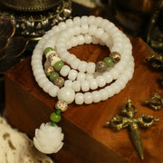 Buddha Stones White Jade Bodhi Lotus Mala Harmony Necklace Bracelet Bracelet BS 1