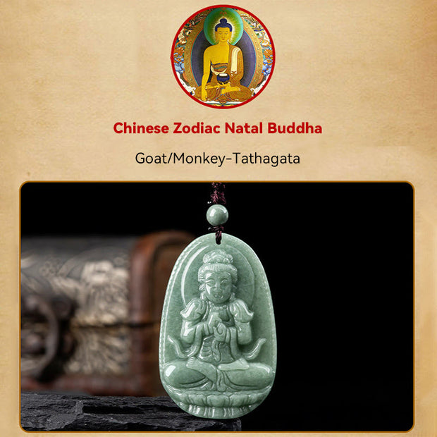 Buddha Stones Chinese Zodiac Natal Buddha Natural Jade Wealth Prosperity Necklace Pendant Necklaces & Pendants BS 19