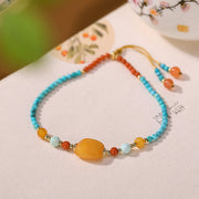 Buddha Stones 925 Sterling Silver Natural Turquoise Amber Red Agate Protection Serenity Bracelet