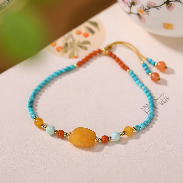 Buddha Stones 925 Sterling Silver Natural Turquoise Amber Red Agate Protection Serenity Bracelet Bracelet BS 21cm
