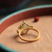 Four Leaf Clover Jade Copper Prosperity Adjustable Ring Ring BS 7
