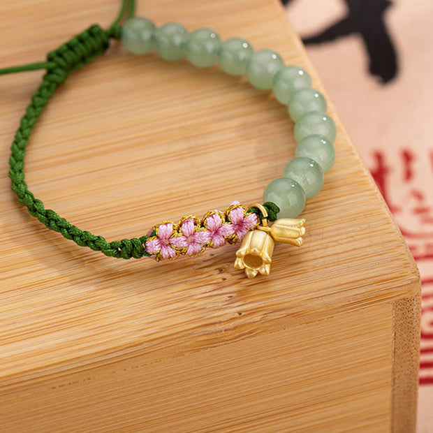 Buddha Stones Handmade Jade Bead Lily of the Valley Charm Luck Braided Bracelet Bracelet BS 2