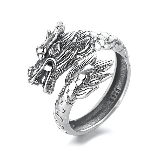 Buddha Stones 925 Sterling Silver Year Of The Dragon Luck Strength Adjustable Metal Ring