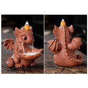 Buddha Stones Lovely Dinosaur Purple Clay Backflow Smoke Fountain Healing Incense Burner Decoration