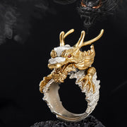 Buddha Stones 925 Sterling Silver Dragon Luck Success Protection Adjustable Ring Pendant
