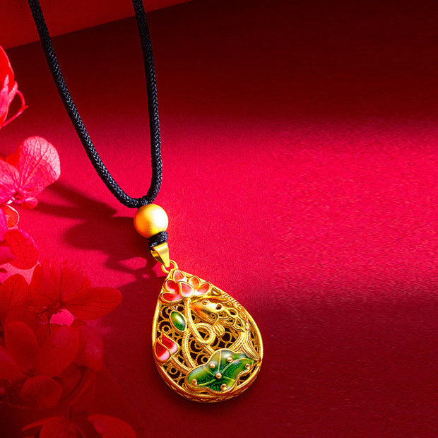 Buddha Stones Koi Fish Lotus Flower Leaf Copper Luck Necklace Pendant