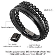 Buddha Stones Natural Lava Rock Black Onyx Bead Leather Bracelet