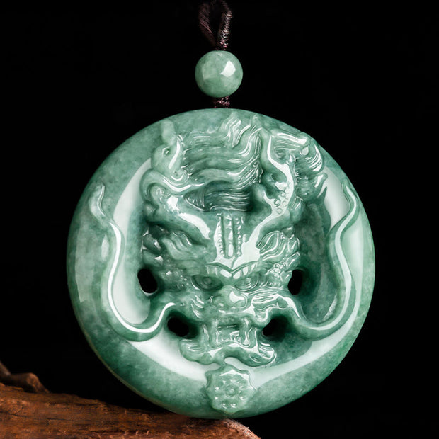 Buddha Stones Round Dragon Natural Jade Success Amulet Necklace Pendant Necklaces & Pendants BS 2