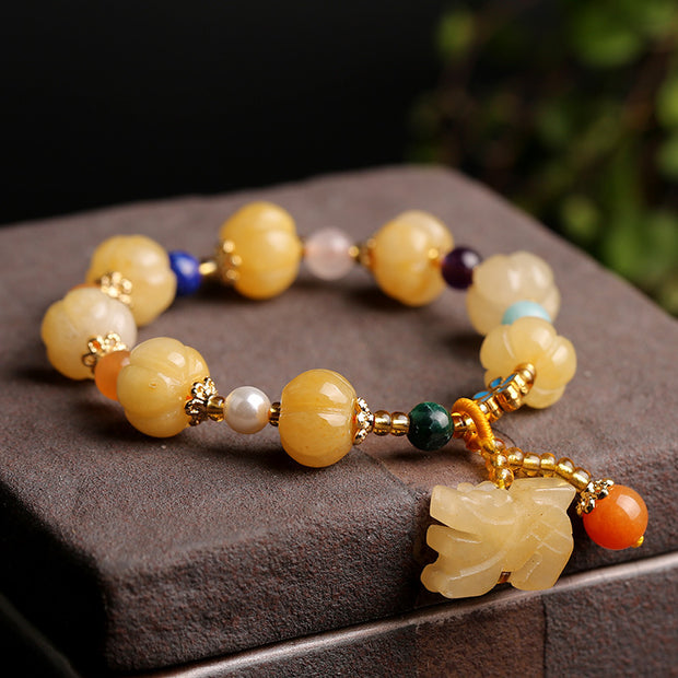 Buddha Stones Golden Silk Jade Pixiu Wealth Bracelet Bracelet BS 2