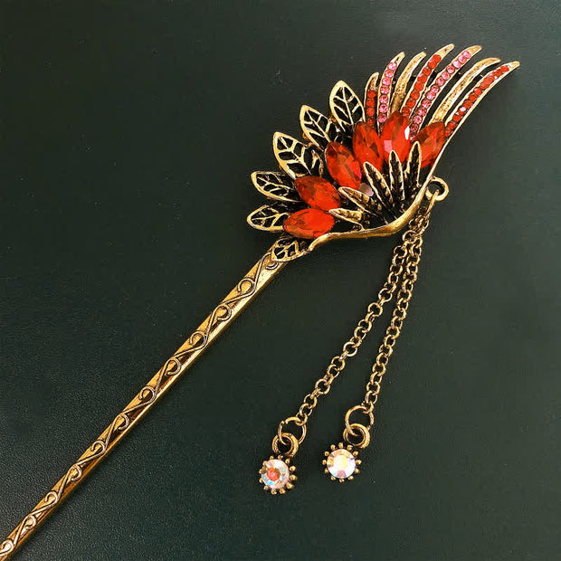 Buddha Stones Phoenix Feather Crystal Tassels Confidence Hairpin Hairpin BS 1