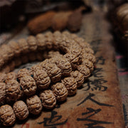 Buddha Stones 108 Mala Beads Rudraksha Bodhi Seed Luck Wealth Tassel Quadruple Wrap Bracelet Mala Bracelet BS 1