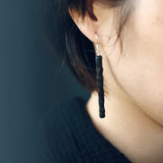 Buddha Stones 925 Sterling Silver Ebony Wood Texture Balance Peace Drop Dangle Earrings Earrings BS 10