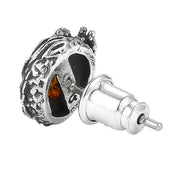 Buddha Stones 925 Sterling Silver Natural Amber Dragon Success Protection Stud Earring Earrings BS 8