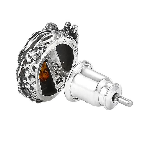 Buddha Stones 925 Sterling Silver Natural Amber Dragon Success Protection Stud Earring