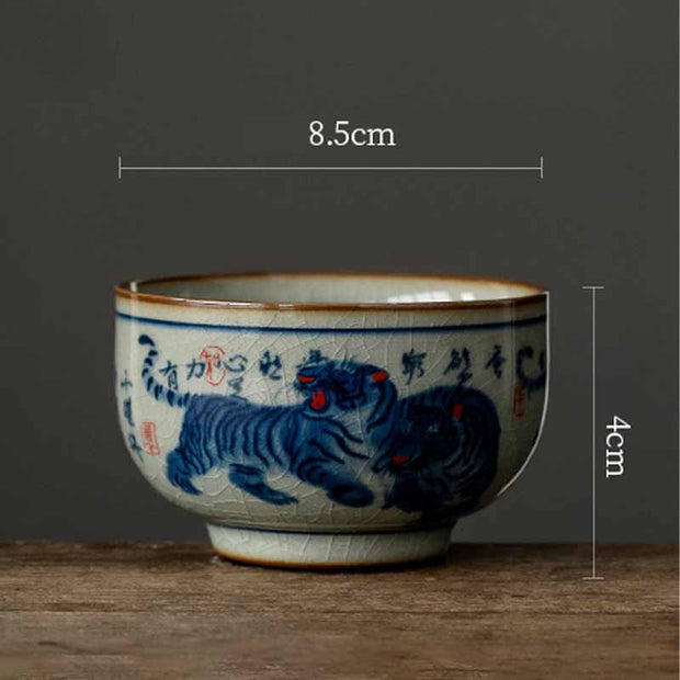 Buddha Stones Jingdezhen Hand Painted Cute Tiger Ceramic Teacup Kung Fu Tea Cup Bowl 140ml