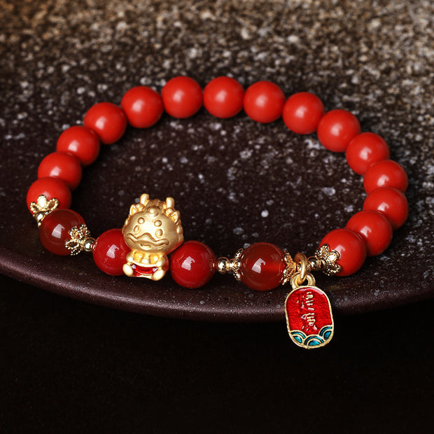 Buddha Stones Year of the Dragon Natural Cinnabar Ingot Protection Bracelet Bracelet BS 1