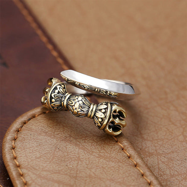 Buddha Stones Tibetan Dorje Vajra Engraved Design Copper Luck Wealth Adjustable Ring Ring BS 1