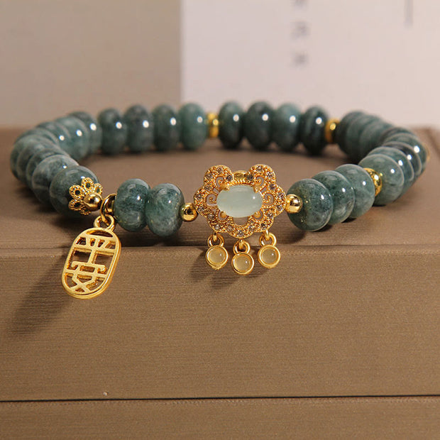 Buddha Stones Natural Jade Chinese Lock Charm Peace Luck Abundance Bracelet