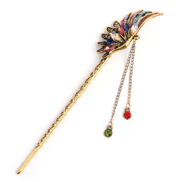 Buddha Stones Phoenix Feather Crystal Tassels Confidence Hairpin Hairpin BS 9