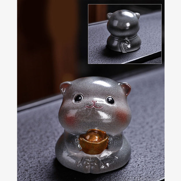 Buddha Stones Color Changing Cute Mini Cat Resin Tea Pet Wealth Home Figurine Decoration Decorations BS 21
