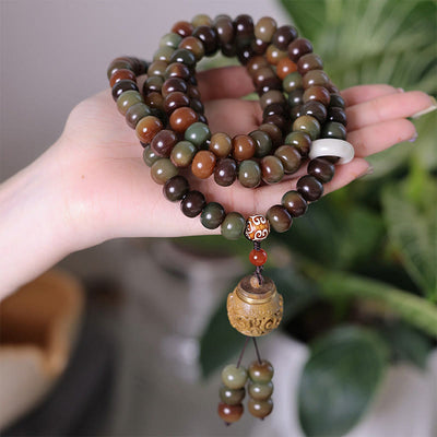 Buddha Stones 108 Mala Beads Dunhuang Color Bodhi Seed Dzi Bead Keep Away Evil Spirits Bracelet Mala Bracelet BS Bodhi Seed(Wisdom♥Wake Up)
