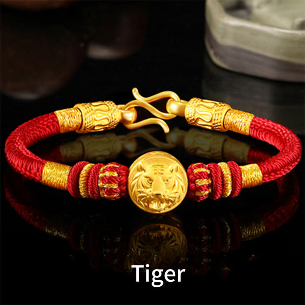 Buddha Stones 999 Gold Chinese Zodiac Auspicious Matches Om Mani Padme Hum Luck Handcrafted Bracelet Bracelet BS Tiger-Gold Buckle 19cm