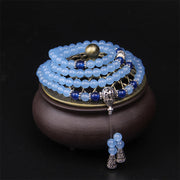 Buddha Stones 108 Beads Blue Crystal Healing Bracelet Mala Mala Bracelet BS 1