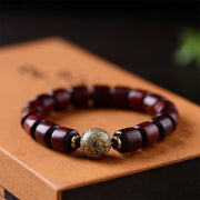 Buddha Stones Natural Green Sandalwood Small Leaf Red Sandalwood Lacquer Bead Peace Bracelet