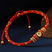 Buddha Stones Chinese Zodiac Natal Buddha Silver Luck Braided String Bracelet Bracelet BS 6