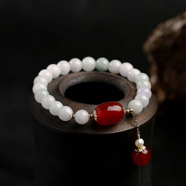 Buddha Stones Natural White Jade Agate Protection Bracelet Bracelet BS Red Agate