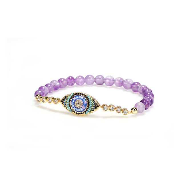 Buddha Stones Amethyst Crystal Evil Eye Zircon Positive Transformation Bracelet Bracelet BS 5