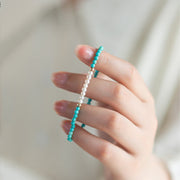 Buddha Stones 925 Sterling Silver Natural Turquoise Pearl Beaded Bracelet Bracelet BS 9