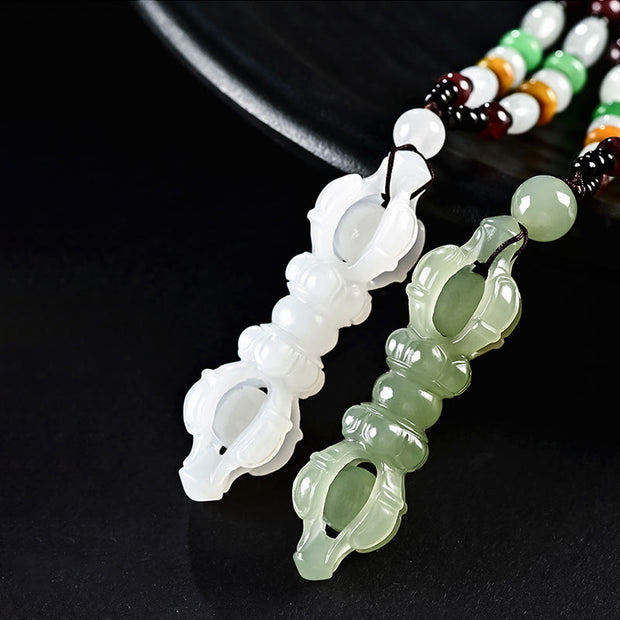 Buddha Stones Tibetan Natural Hetian Cyan Jade White Jade Dorje Vajra Engraved Success Necklace Pendant Necklaces & Pendants BS 12