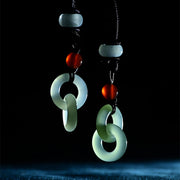 Buddha Stones Natural Hetian Cyan Jade White Jade Double Peace Buckle Success Necklace Pendant Necklaces & Pendants BS 5