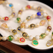Buddha Stones Tibetan Five God Of Wealth Fortune Liuli Glass Bead Incense Ash Porcelain Bead Charm Bracelet