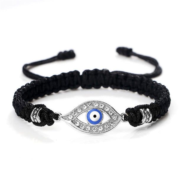 Buddha Stones Evil Eye Keep Away Evil Spirits String Bracelet Bracelet BS Black Blue Evil Eye Silver Border