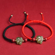 Buddha Stones Year of the Rabbit Hetian Jade Bunny Cinnabar Beaded Abundance String Bracelet Bracelet BS 13