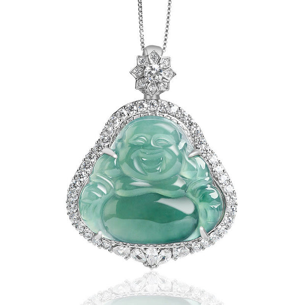 Buddha Stones 925 Sterling Silver Laughing Buddha Natural Jade Luck Abundance Chain Necklace Pendant Necklaces & Pendants BS Laughing Buddha(Happiness♥Wealth)