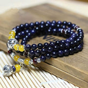 Buddha Stones Blue Sandstone Wealth Charm Bracelet Mala Mala Bracelet BS 1
