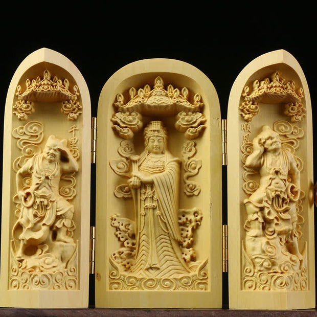 Buddha Stones Hand-carved Portable Buddha Boxwood Serenity Home Decoration Altar Prayer Altar BS Mazu
