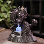 Buddha Stones Auspicious Dragon Ceramic Backflow Smoke Fountain Meditation Healing Incense Burner Led Ball Decoration Incense Burner BS 5
