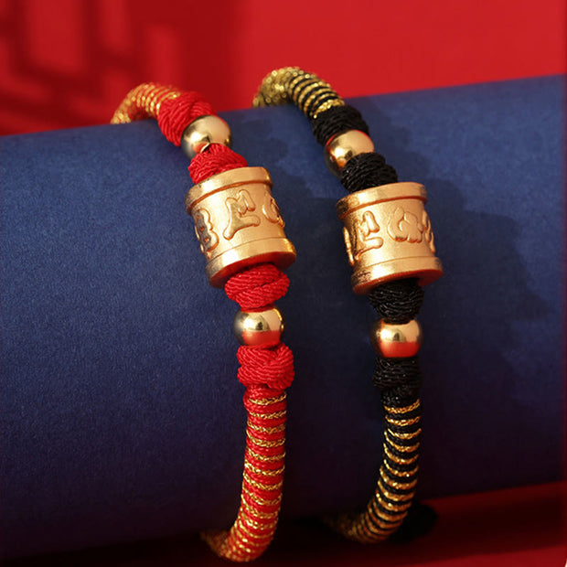 Buddha Stones Handmade 999 Sterling Silver Tibetan Golden Om Mani Padme Hum Engraved Luck Connection Braided Bracelet