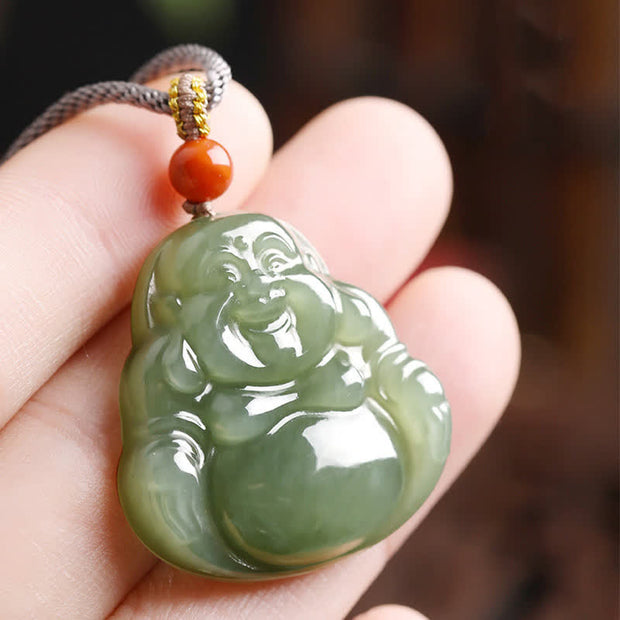 Buddha Stones Laughing Buddha Hetian Jade Abundance Necklace String Pendant Necklaces & Pendants BS 2