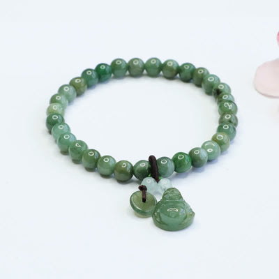 Buddhastoneshop Laughing Buddha Cyan Jade Healing Bracelet