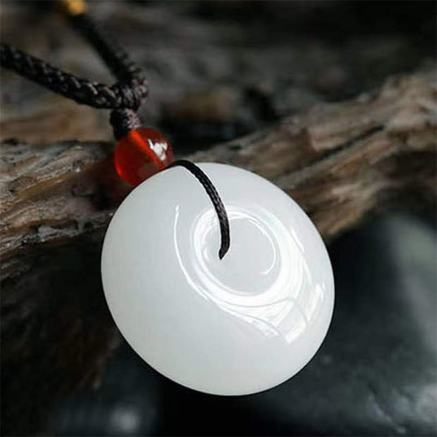 Buddha Stones Round Hetian White Jade Peace Buckle Blessing Necklace Pendant Necklaces & Pendants BS 1