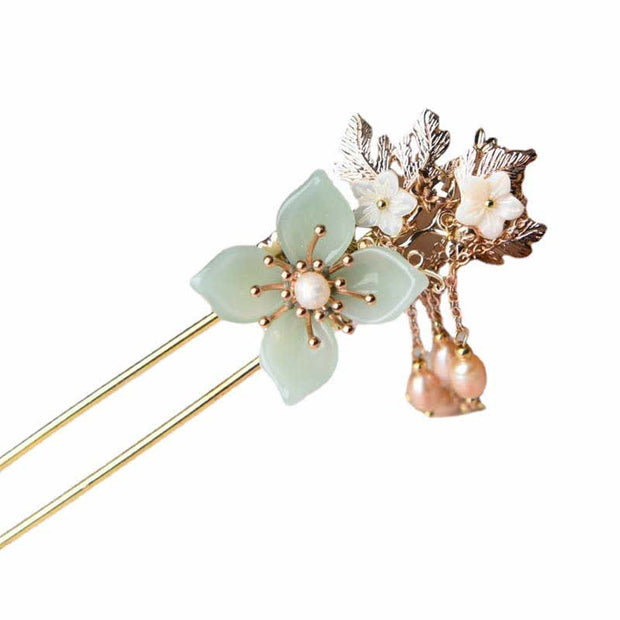 Buddha Stones Pearl Flower Charm Peace Happiness Hairpin Decoration Hairpin BS 6